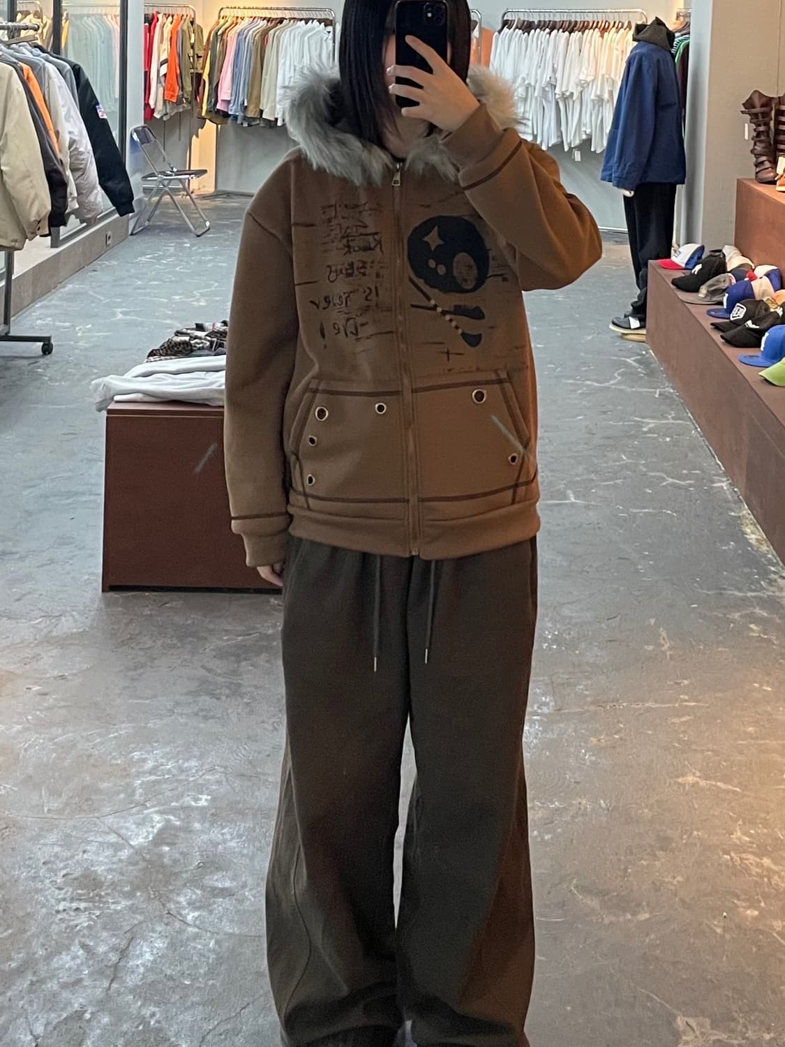 빈티지 y2k 해골 털 후드 집업 H1253 상품이미지1