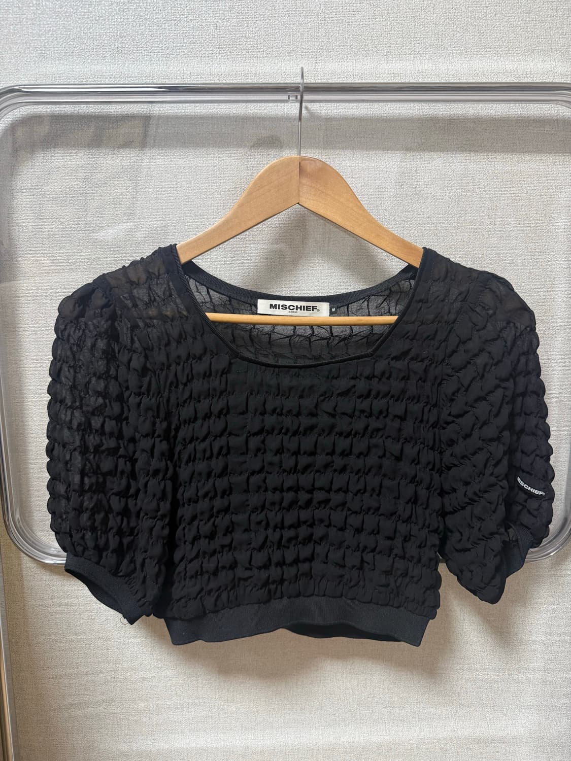 (반택포) 미스치프 시스루 크롭 반팔 탑 상품이미지2