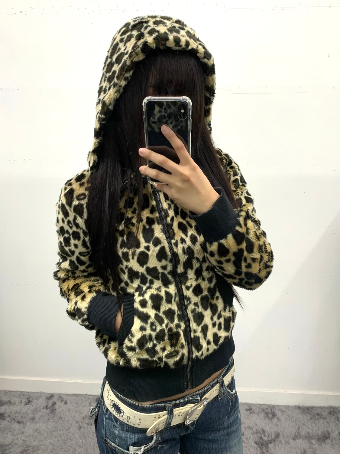 레오파드 퍼 후드 자켓 상품이미지2