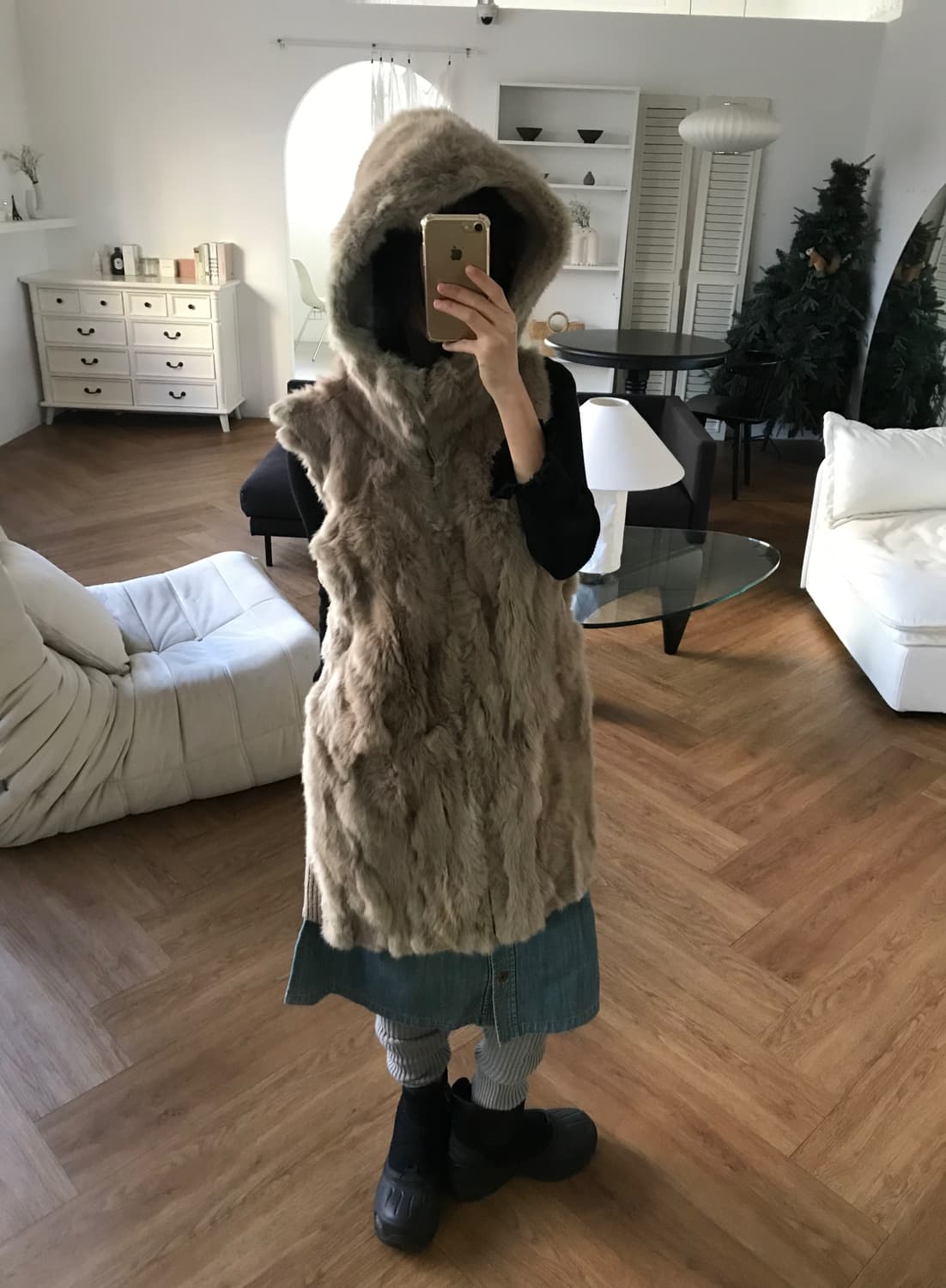 vintage rabbit fur hood vest 상품이미지4