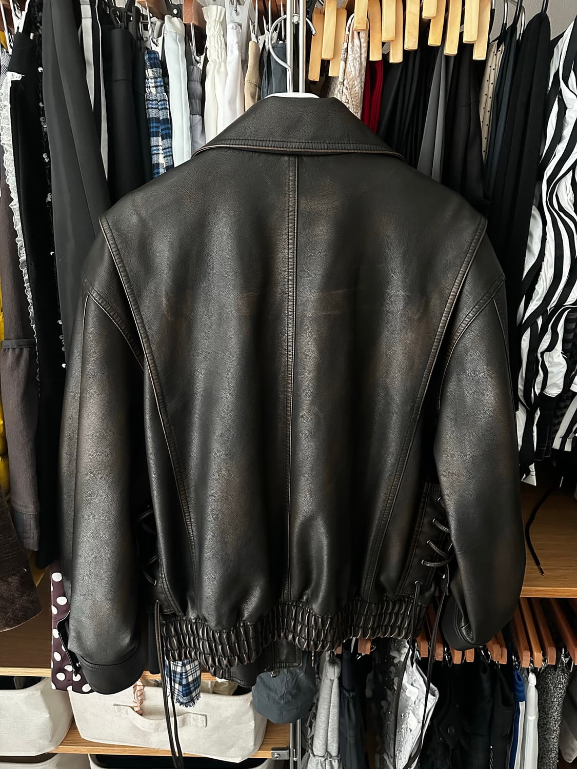 다이애그널 워시드 레더 자켓 상품이미지4