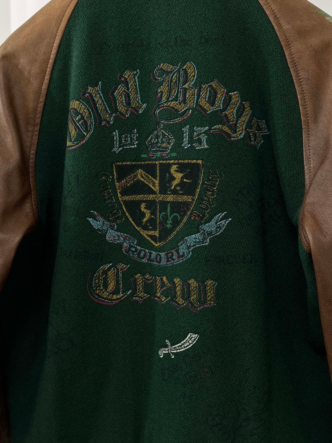 폴로 랄프로렌 올드보이 레더 올오버 그래피티 레터맨 울 바시티 자켓 상품이미지9