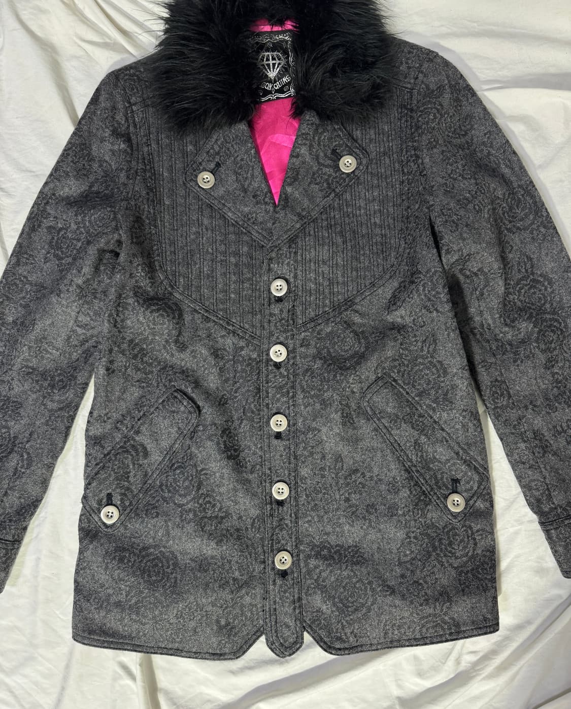 Algonquins 퍼 칼라 로즈 패턴 자켓 y2k 고딕 vkei 상품이미지5