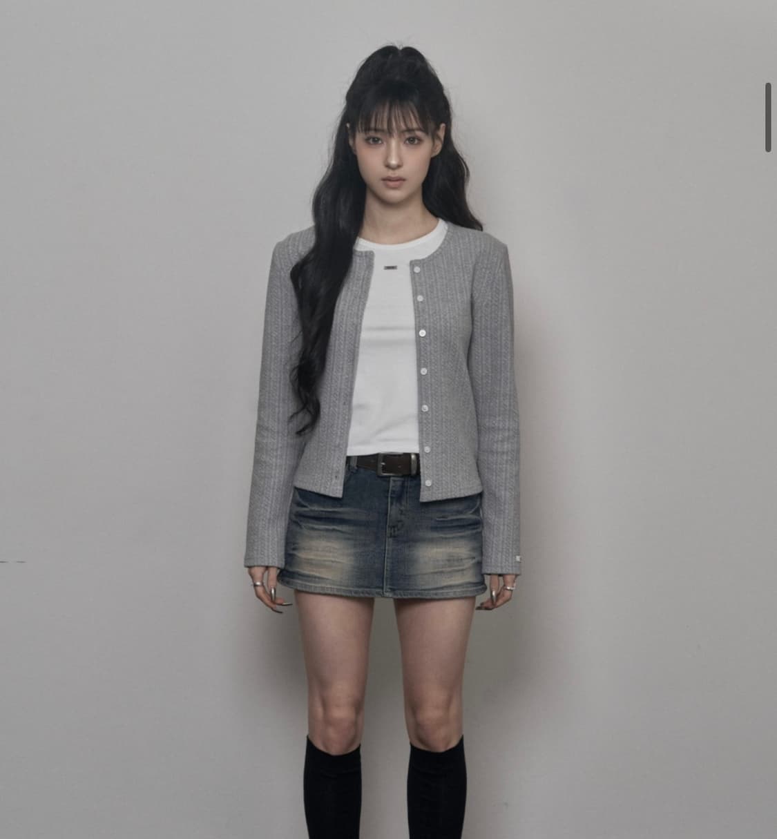 카키포인트 자가드 가디건 그레이 상품이미지1