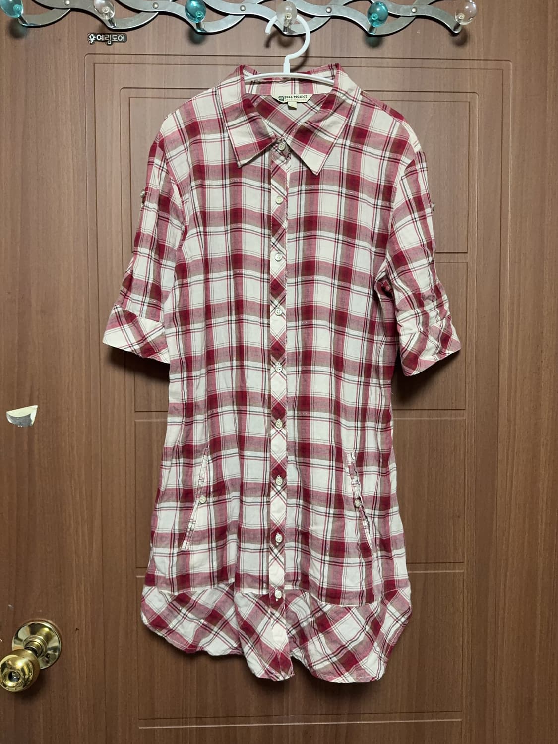 모리걸 하구미 일본 빈티지 사과 체크 롤업 셔츠 원피스 상품이미지1