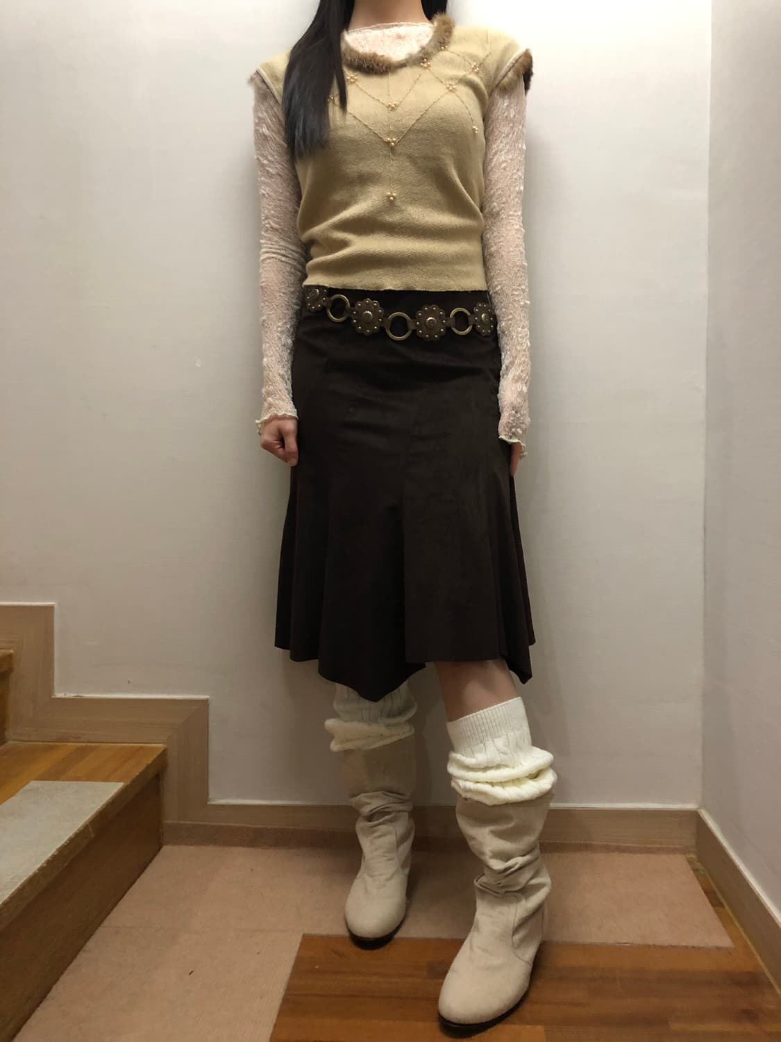 빈티지 브라운 스웨이드 롱 스커트 상품이미지3