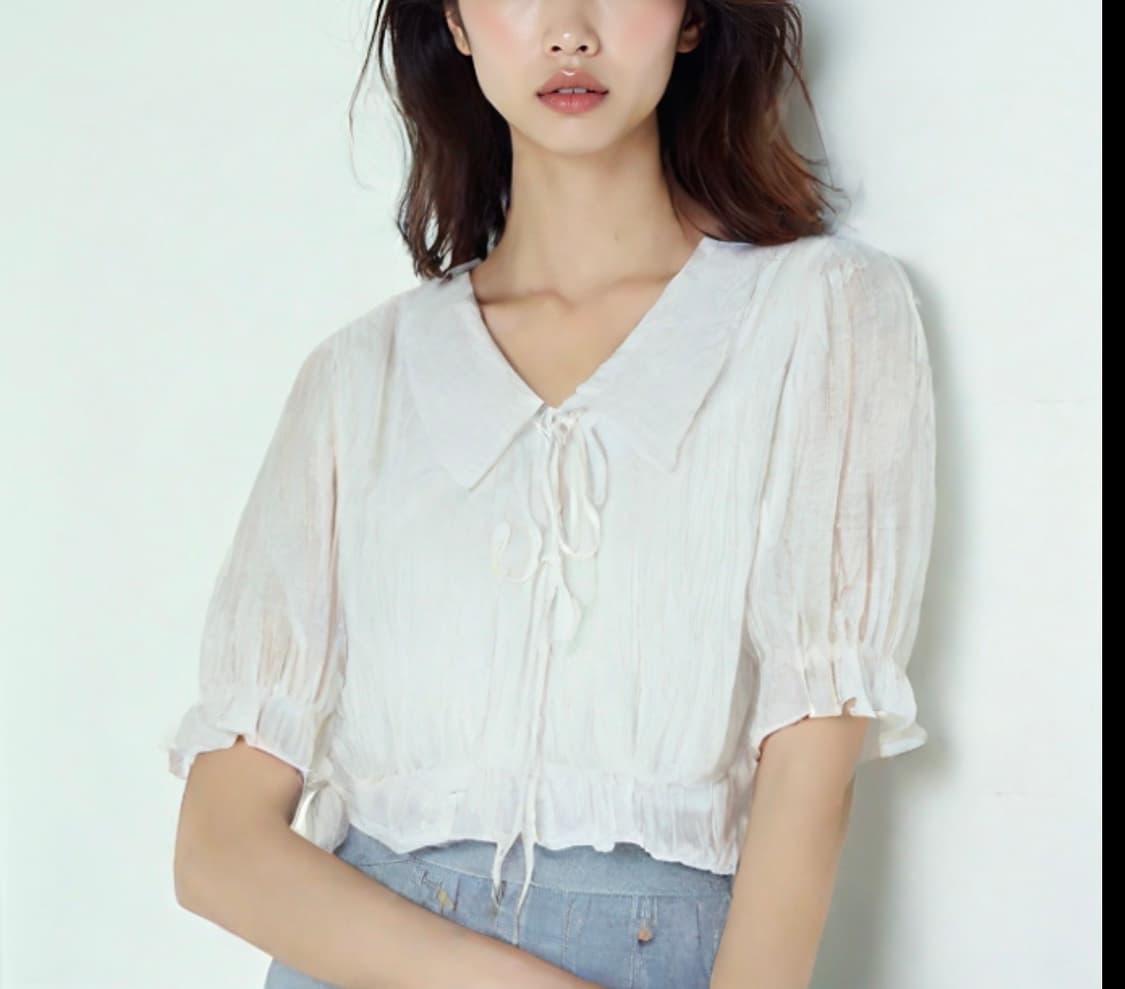 에잇세컨즈 셔링 빅 카라 리본 블라우스 페어리 모리걸 상품이미지1