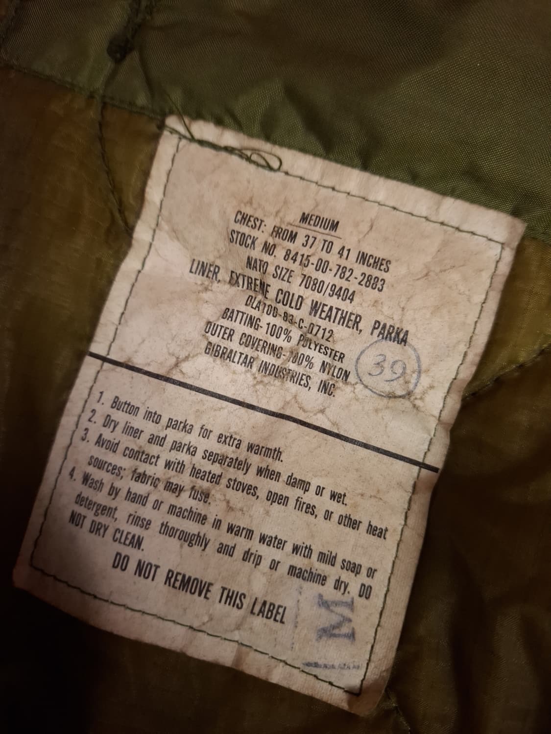 오리지날 미군 M-65 개파카 미듐사이즈 풀셋트 상품이미지6