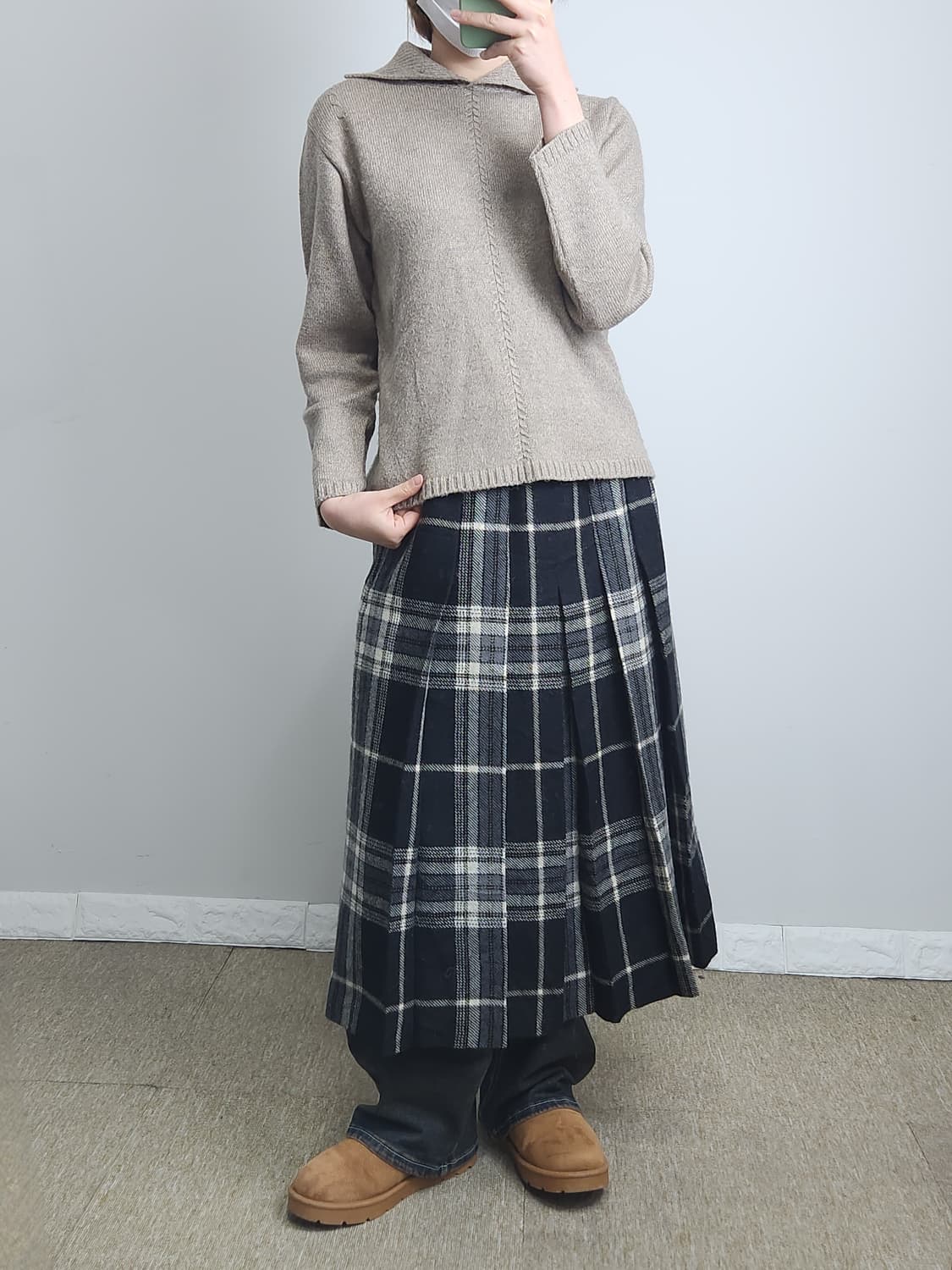 플리츠 체크 울스커트 상품이미지2
