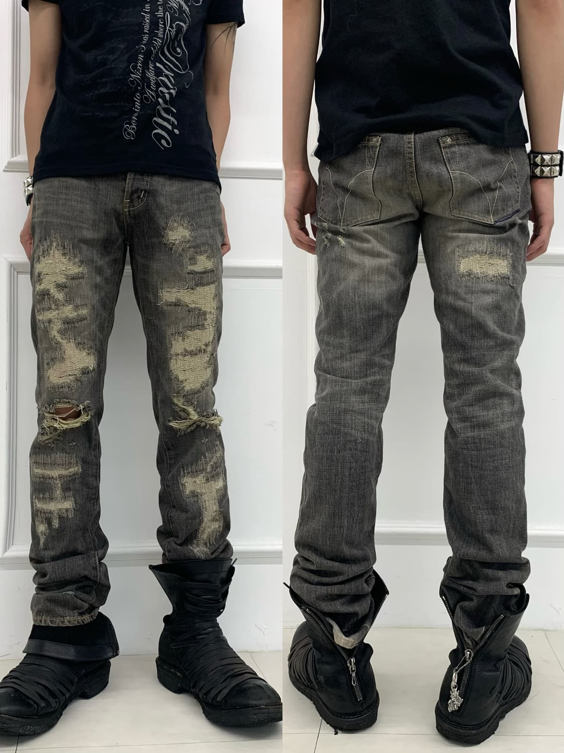 Stud detail distressed denim pants  상품이미지1