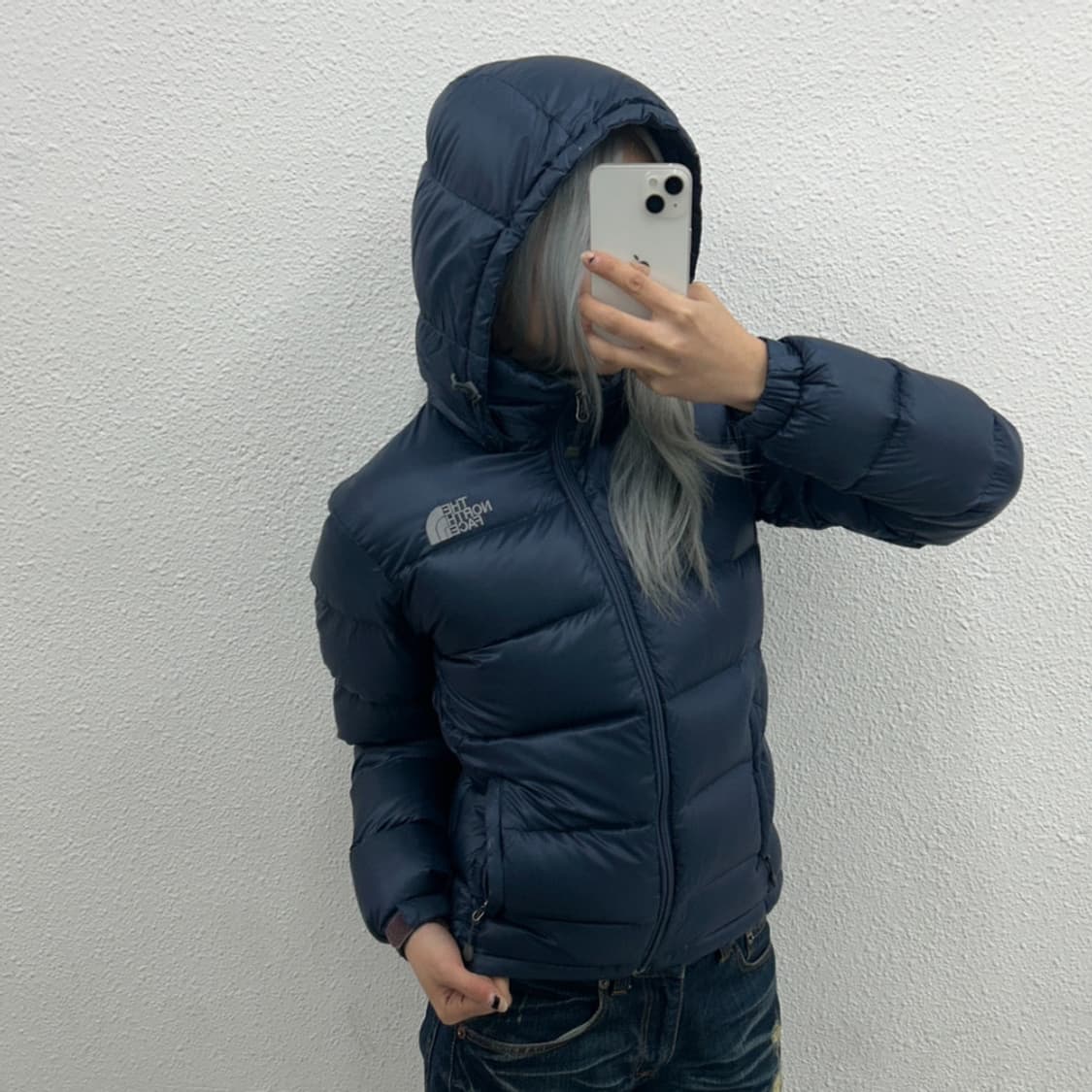 노스페이스 로고 네이비 후드 패딩 85 상품이미지2