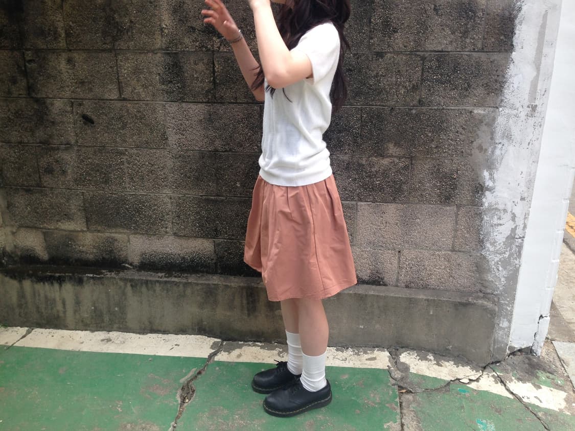 빈티지 밴딩 스커트 박스 플리츠 디테일 벌룬핏 핑크 베이지 상품이미지4