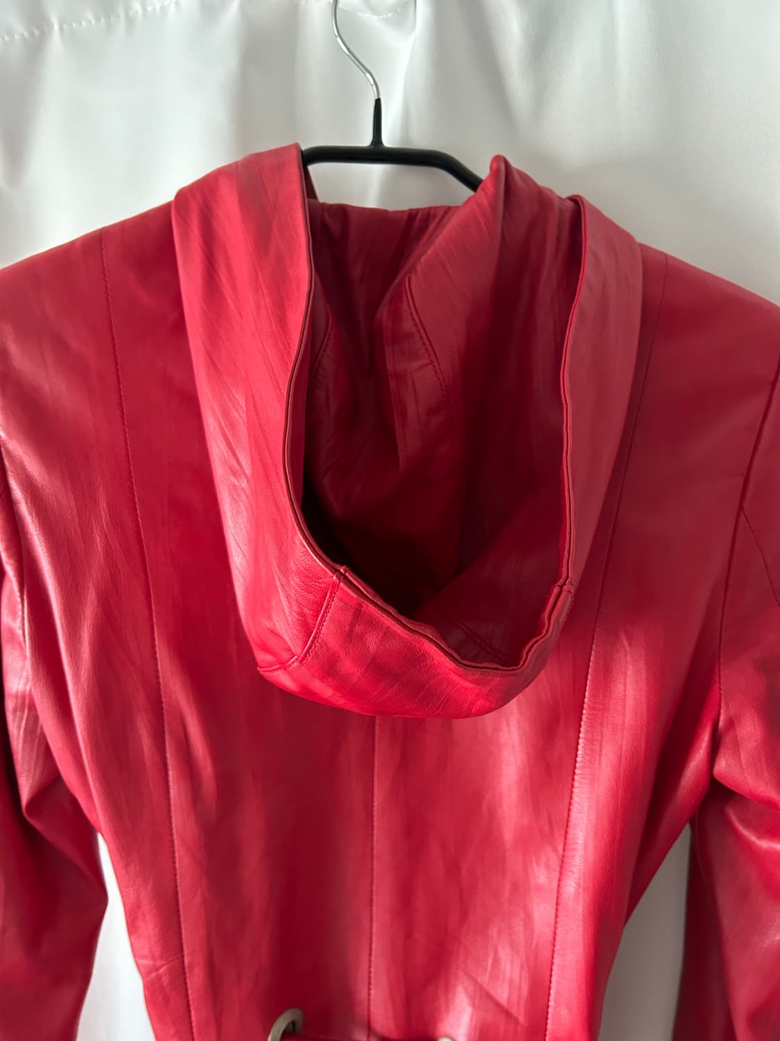 레드 리얼 레더 후드 자켓 상품이미지6