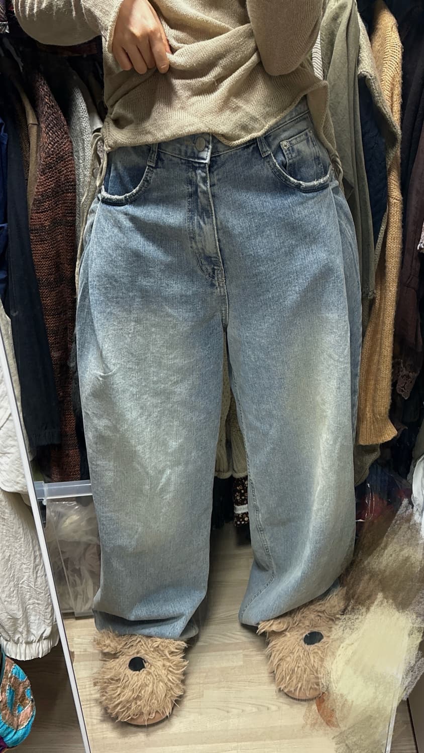 빈티지 워싱 데님 벌룬 와이드 팬츠 상품이미지4
