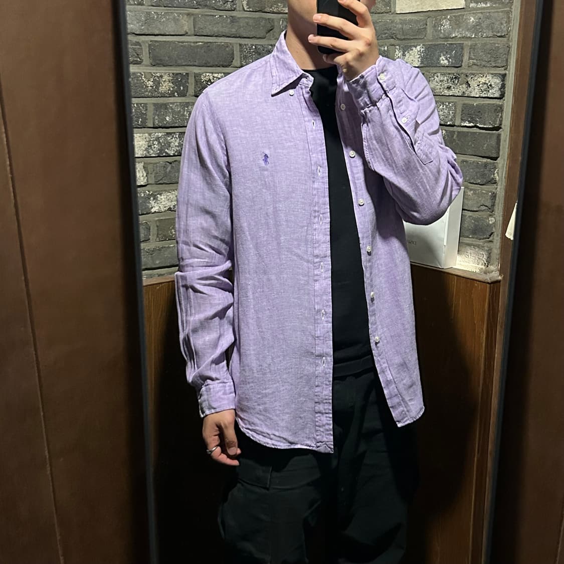 M) 폴로 랄프로렌 클래식 퍼플 보라색 린넨 셔츠 상품이미지9