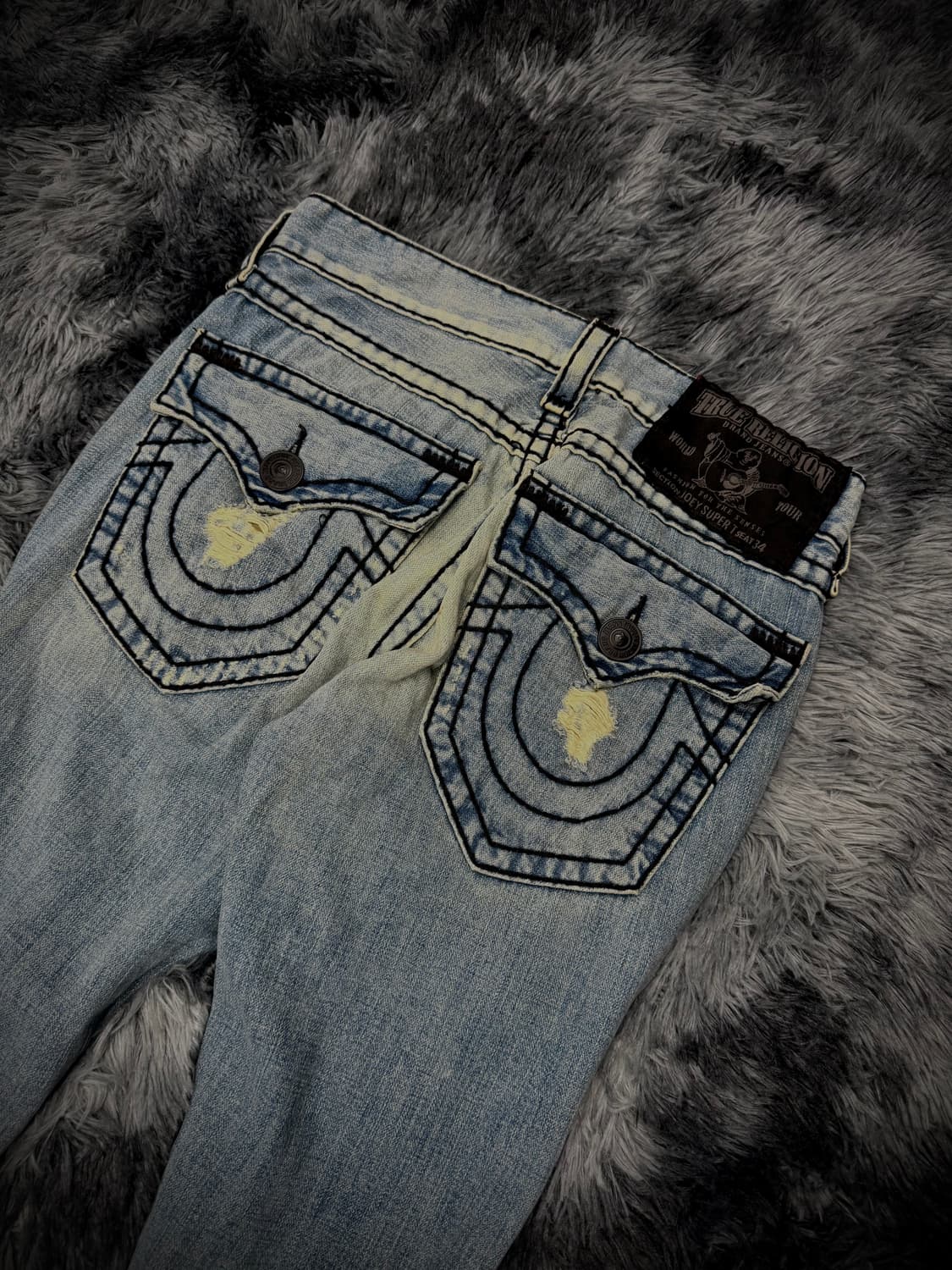 True Religion 블랙 스티치 데미지 부츠컷 데님 팬츠 상품이미지7