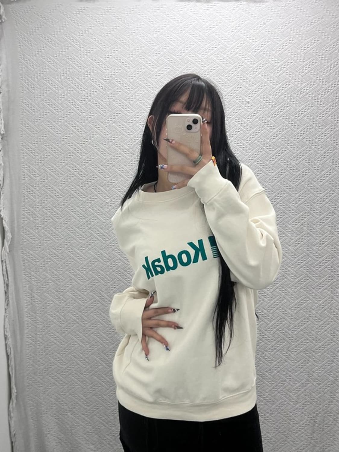 코닥 빈티지 딥그린 자수로고 크림 맨투맨 S C07623 상품이미지1