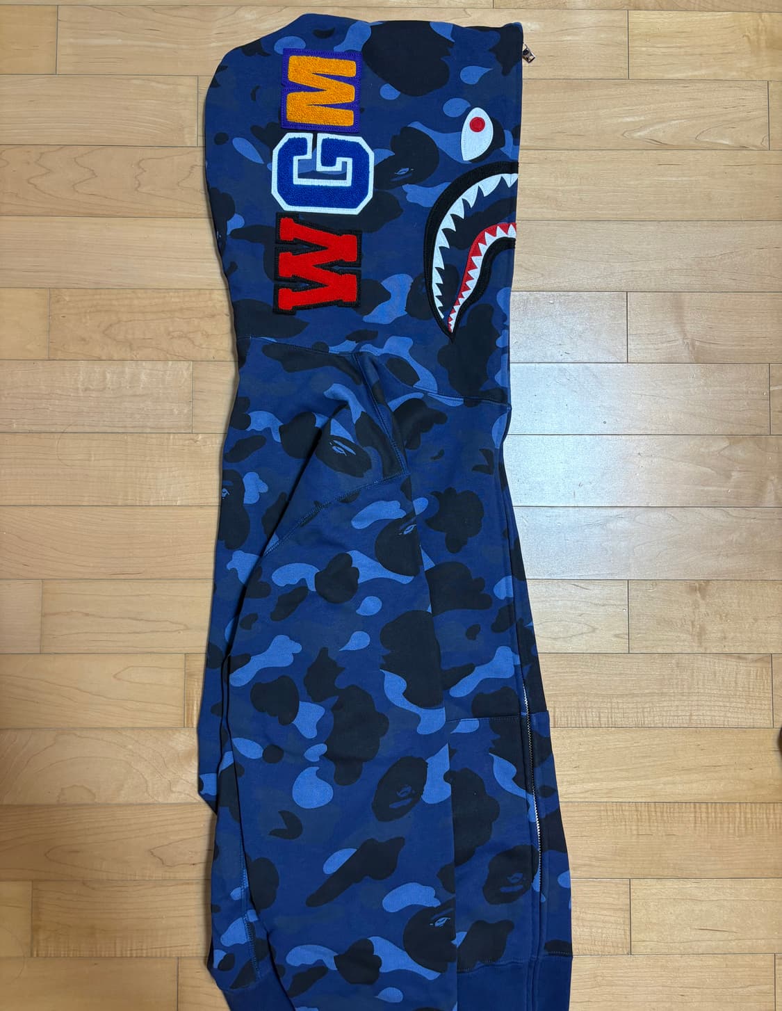 크림구매/실착1회)베이프 샤크후드집업 청계 XL/택, 쇼핑백 포함 상품이미지3