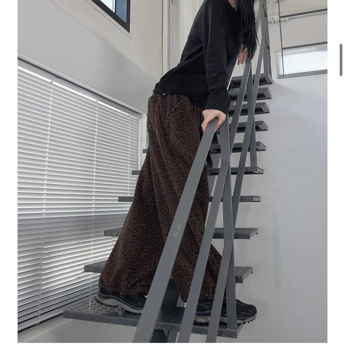 렌세 레오파드 후리스 와이드 팬츠 상품이미지1