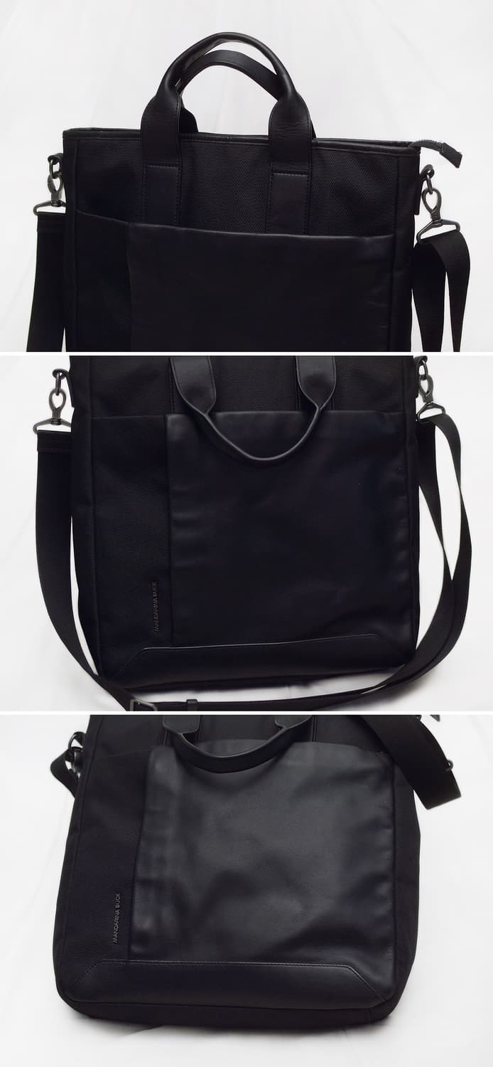 신품급) 만다리나덕 피에트로 블랙 캔버스레더 토트.숄더백 상품이미지4