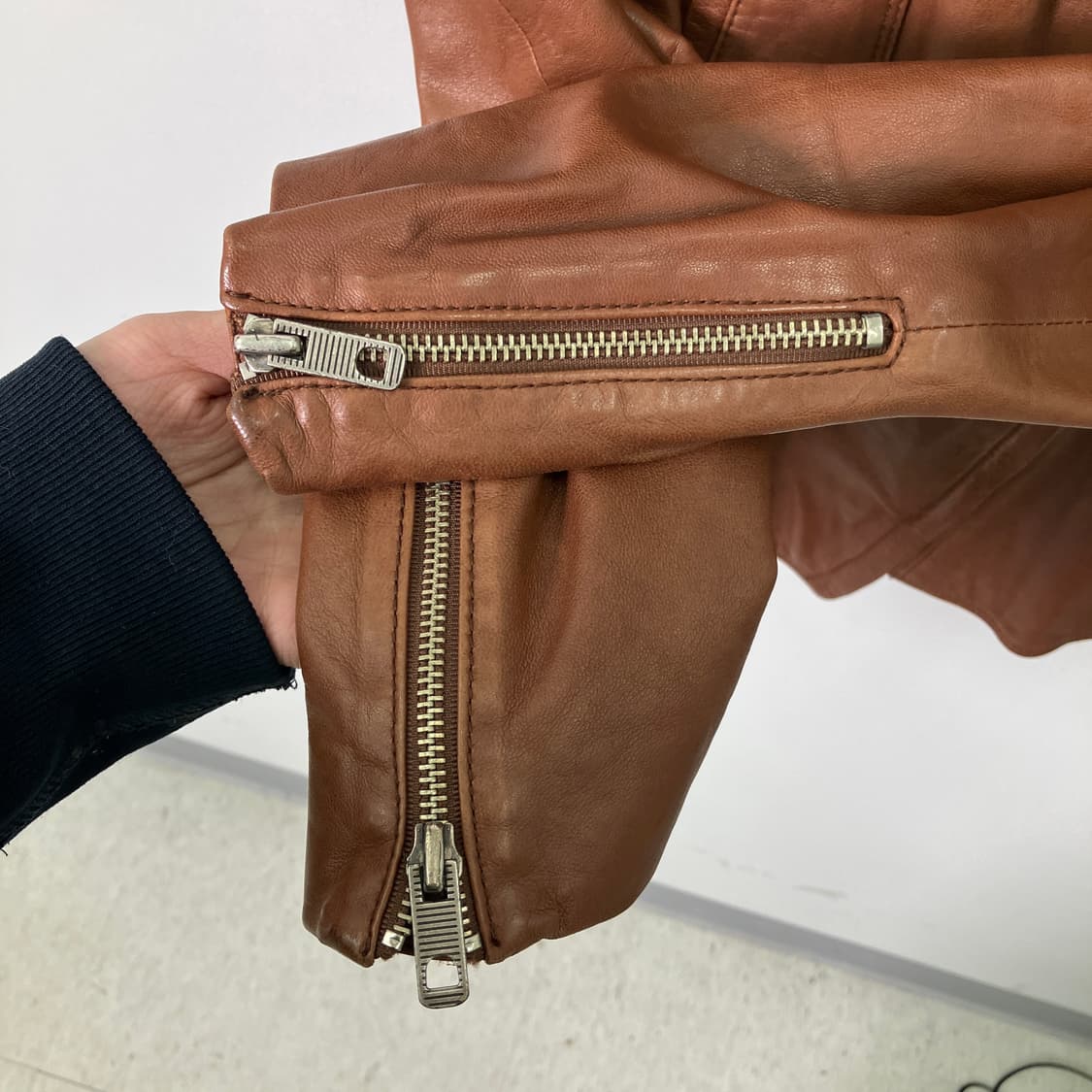 시스템 브라운 양가죽 라이더 자켓 상품이미지7