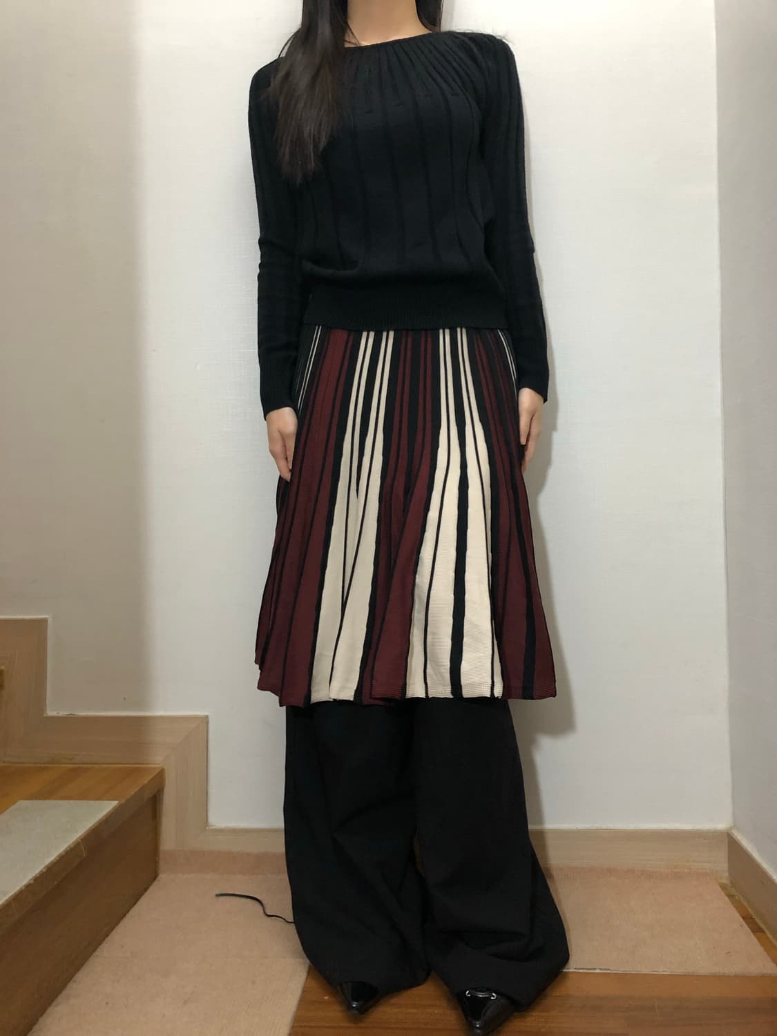 빈티지 컬러 믹스 스트라이프 스커트 상품이미지4