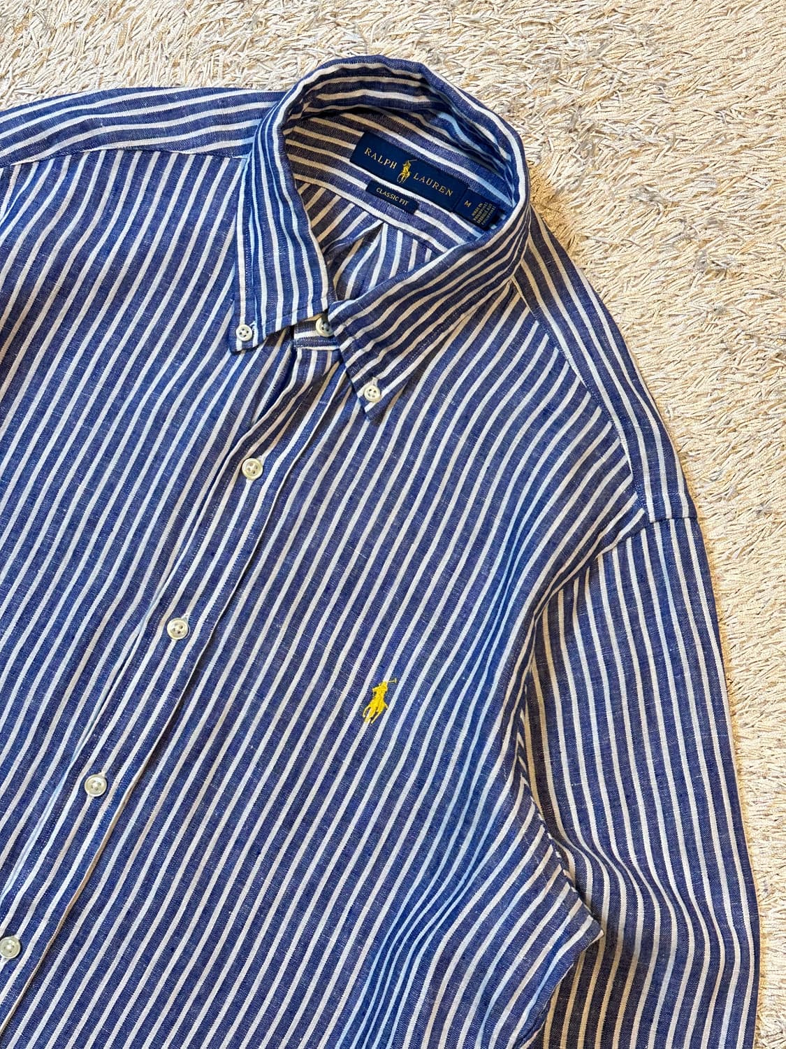 폴로 랄프로렌 신형 클래식핏 옐로우포니 스트라이프 린넨셔츠 블루 상품이미지2