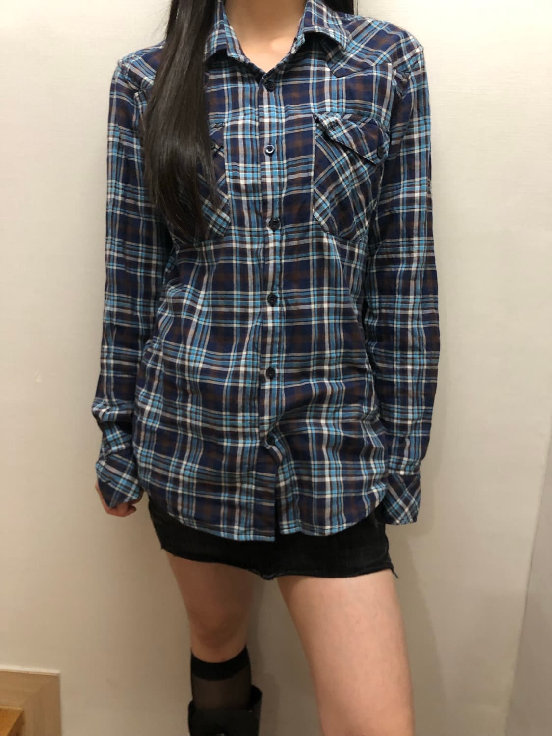 빈티지 블루 체크 셔츠 상품이미지2