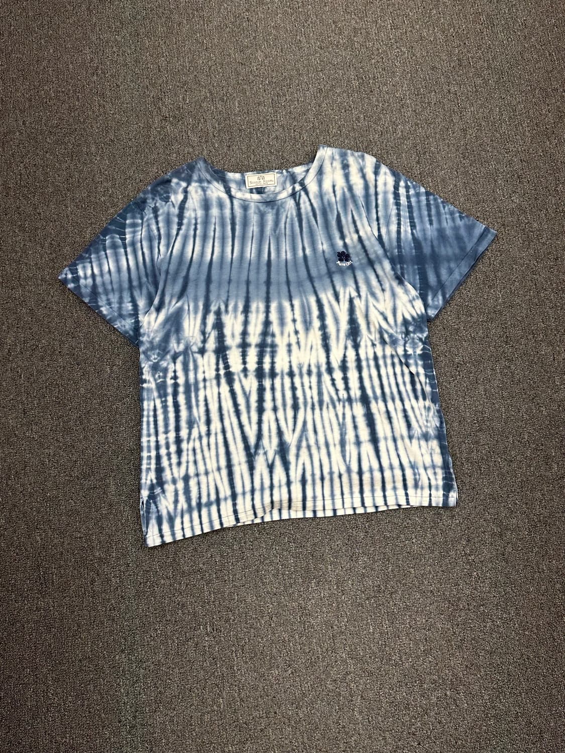 OS)Japanese vintage 화이트 블루 타이다이 패턴 반팔 상품이미지1