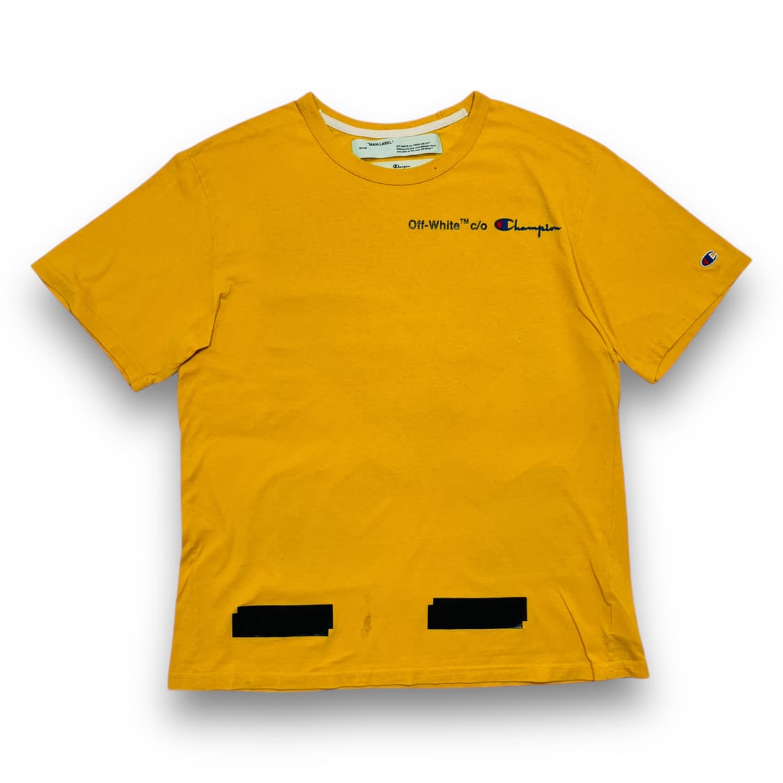오프 화이트 x 챔피온 18ss 콜라보 더블 애로우 노랑 티셔츠 상품이미지1