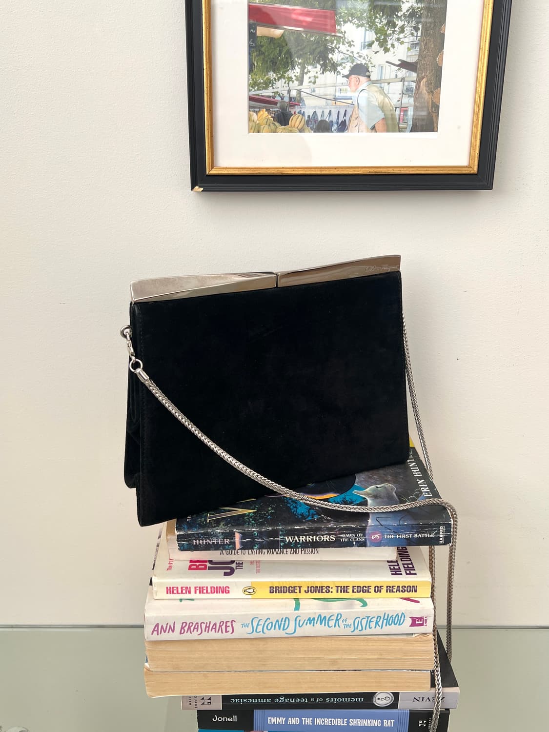 빈티지 페라가모 블랙 스웨이드 실버 체인 클라스프백 상품이미지1