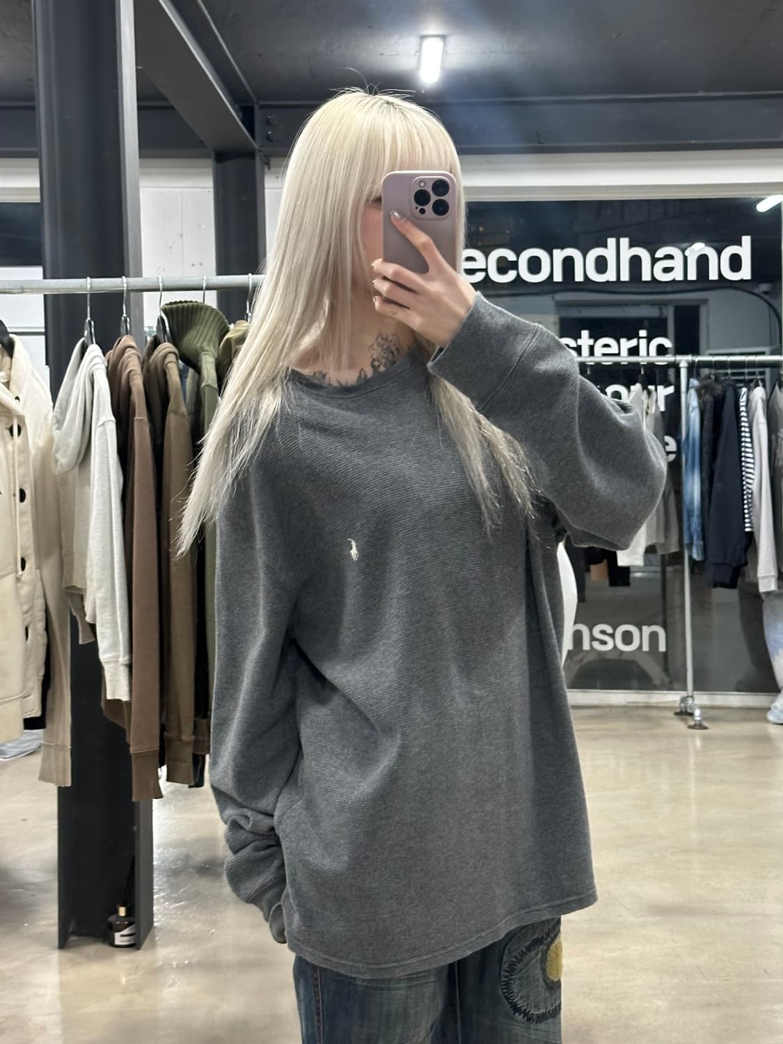 폴로 랄프로렌 그레이 화이트포니 와플 긴팔 니트 상품이미지1