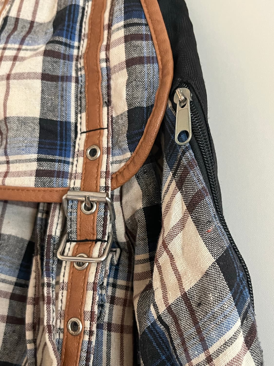 빈티지 모리걸 체크 가죽 백팩 상품이미지2