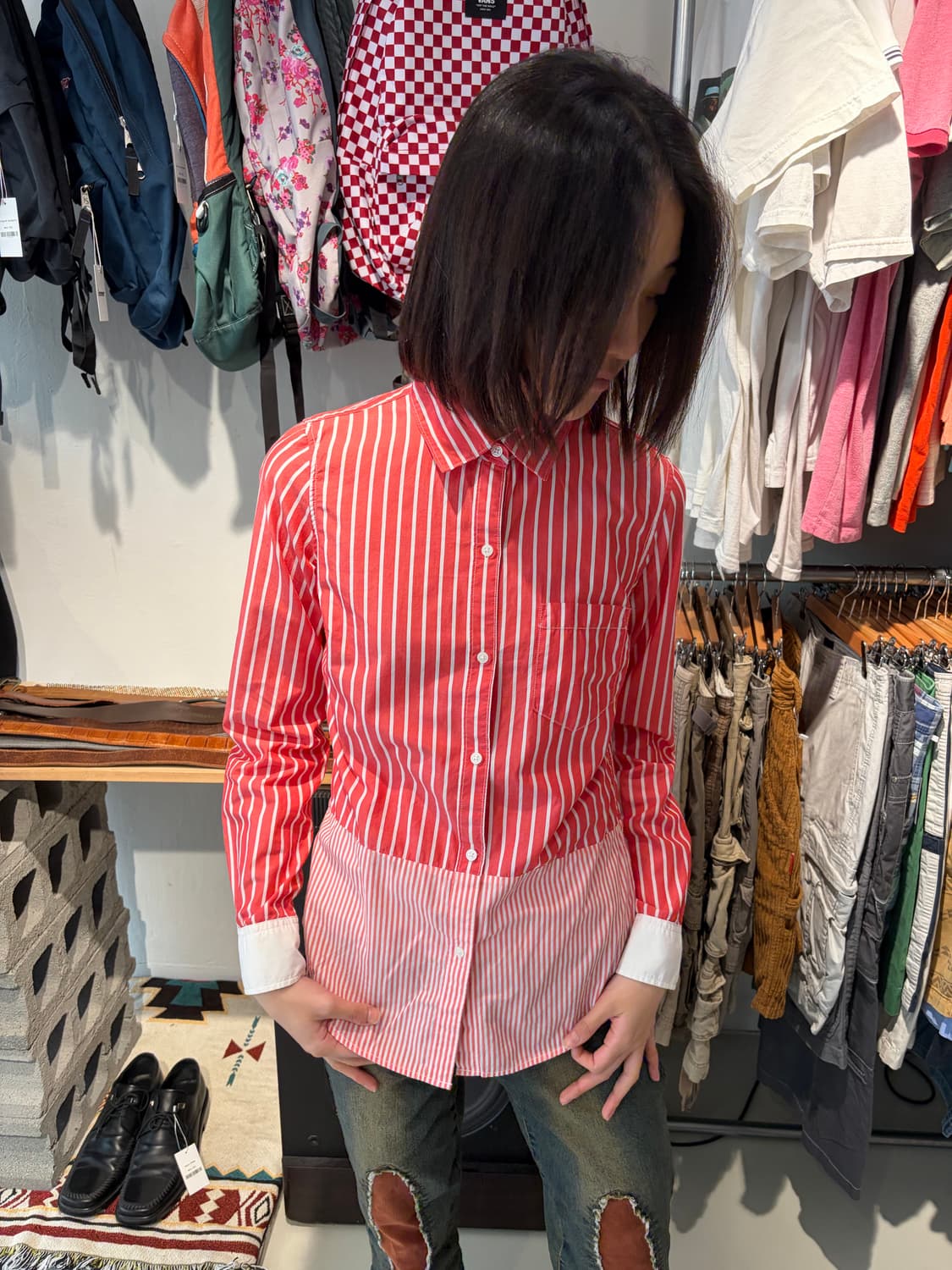 Gap 핑크 스트라이프 버튼 셔츠 XS 상품이미지1