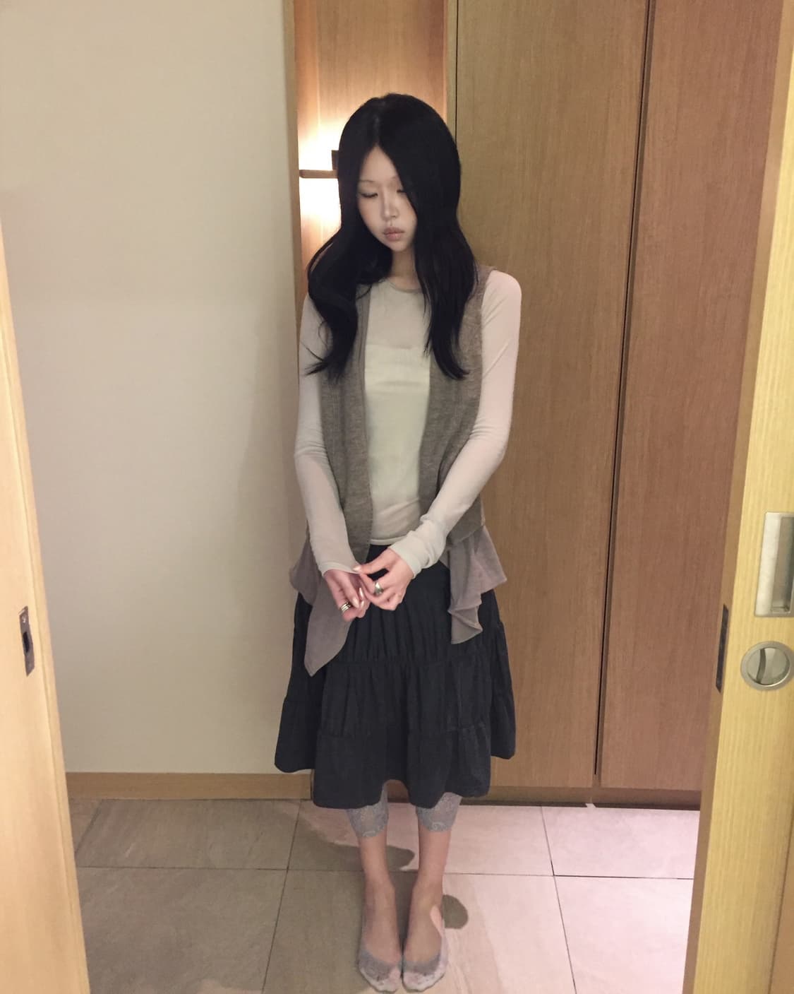 드레이프 레이어드 오픈 베스트 울 조끼 상품이미지2