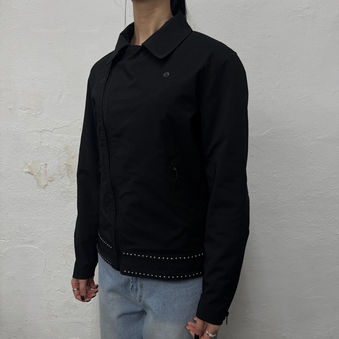 히스테릭글래머 블랙컬러 트윌 나일론 스터드 더블 라이더스 자켓 상품이미지1