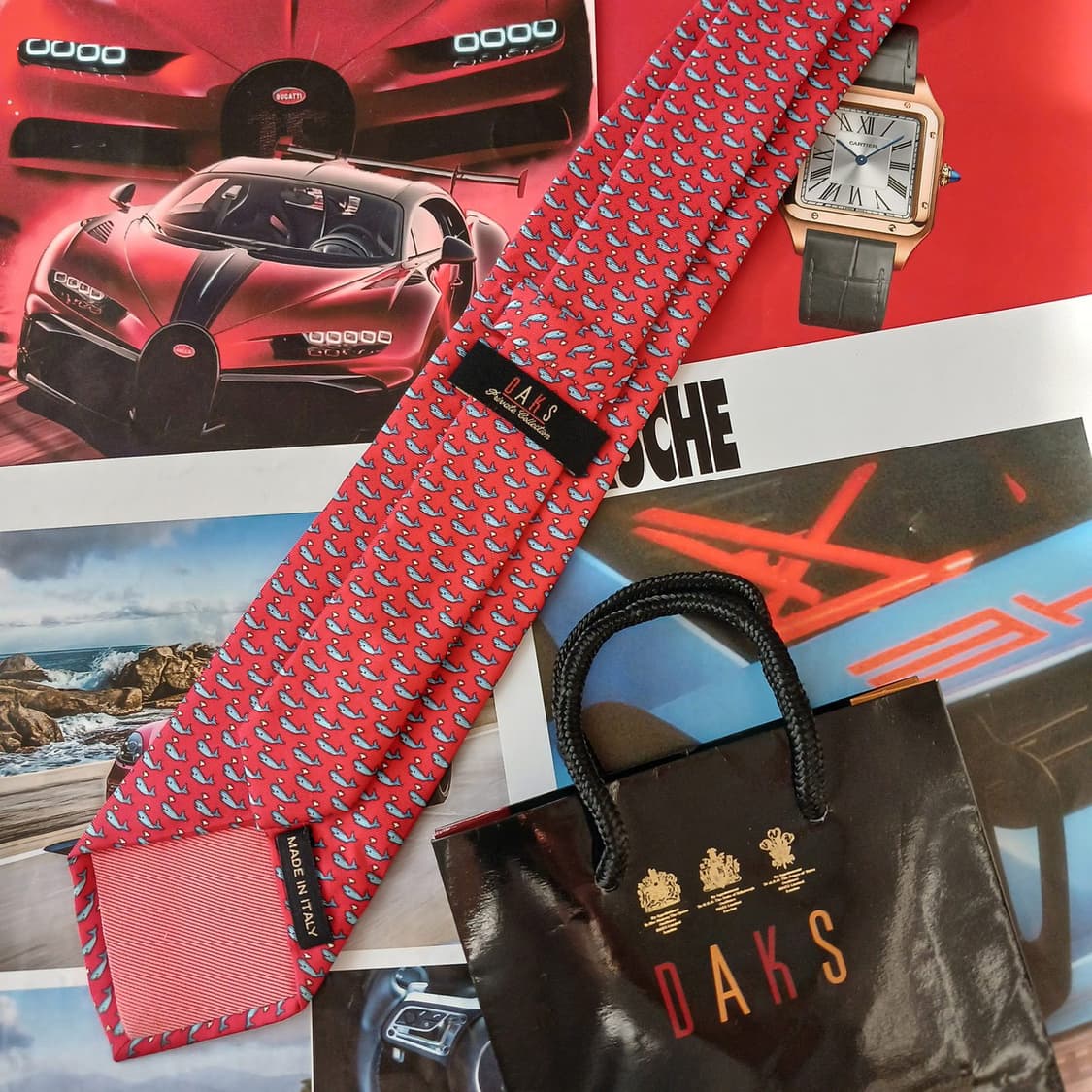 닥스 실크 레드 고래 패턴 넥타이 8.4cm A등급 A19239
 상품이미지3