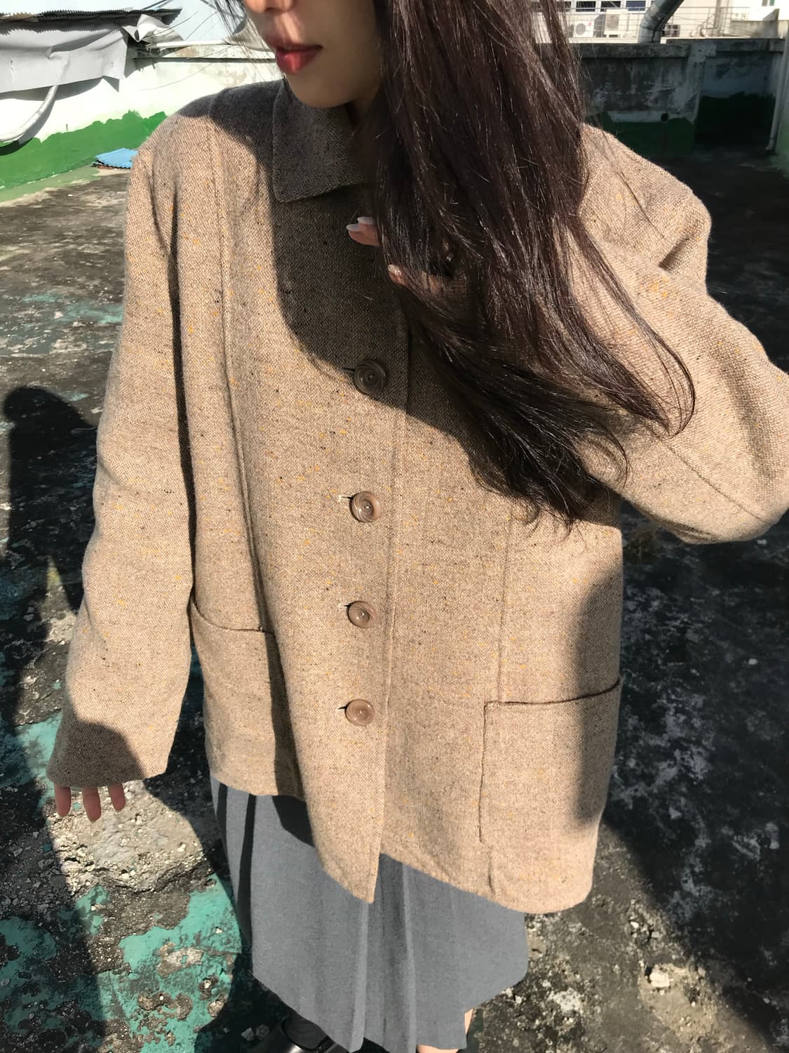 오트밀 클래식 트위드 코트 상품이미지7