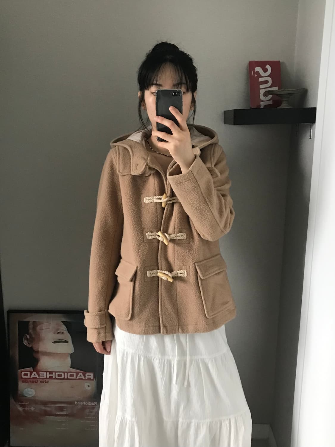 일본 JPN 빈티지 베이지 후드 떡볶이 숏코트  상품이미지4