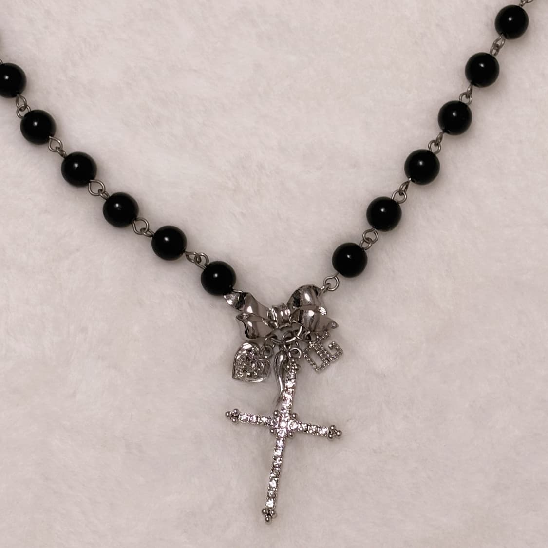 돌체앤가바나 로자리아 한정판 리본 장미 패턴 하트 큐빅 십자가 블랙 초커 상품이미지4