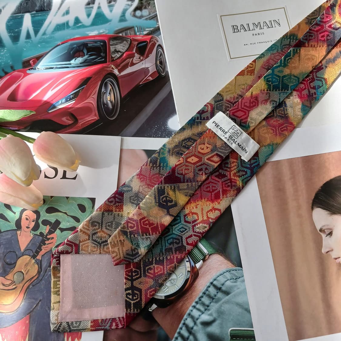 발망 실크 레드 자카드 패턴 넥타이 9.4cm A+~A등급 A19446
 상품이미지6