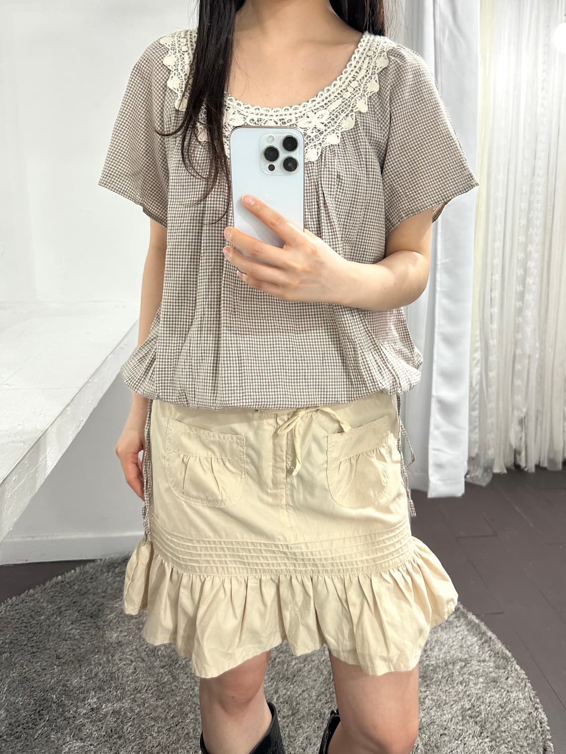 brown check blouse 상품이미지5