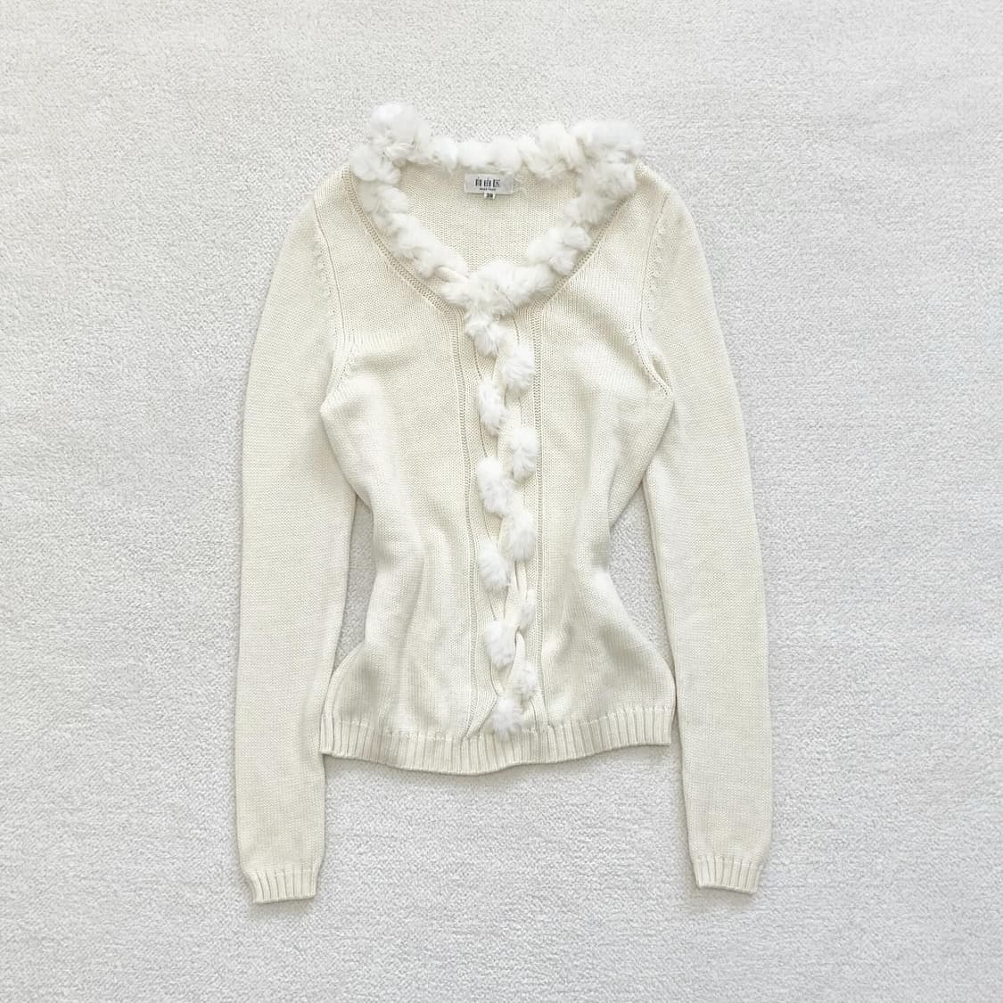 크림아이보리 꽈배기 퍼 여리핏 니트 상품이미지1