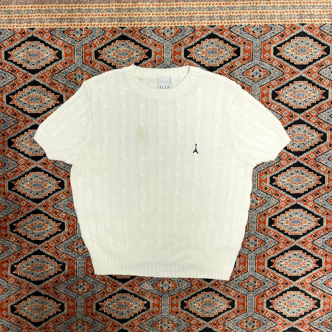 엘르 화이트 꽈배기 반팔 니트 여성L 상품이미지1