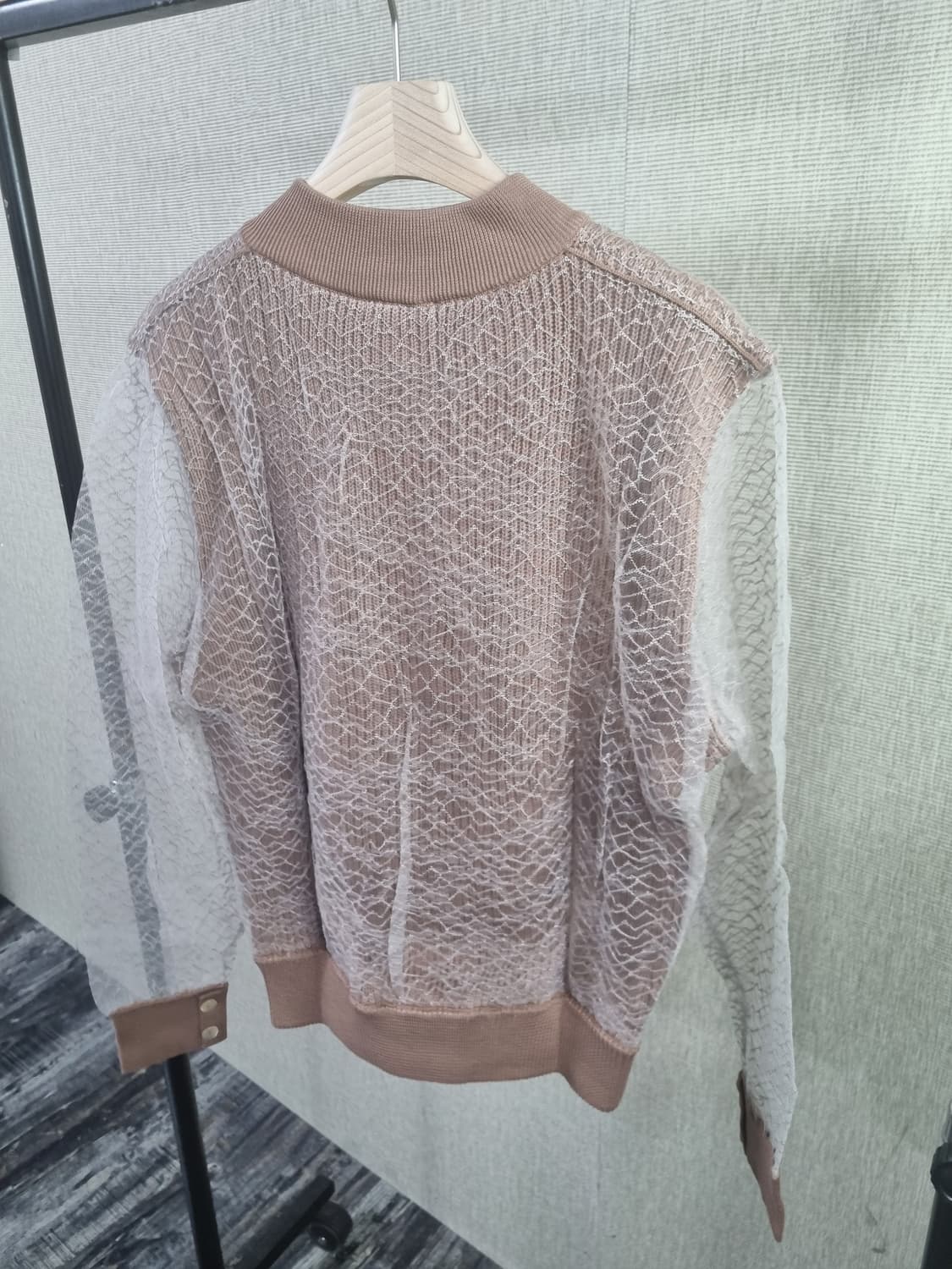 새제품 이태리 명품 안드레모리스 레이스 시스루 니트 짚업 상품이미지3