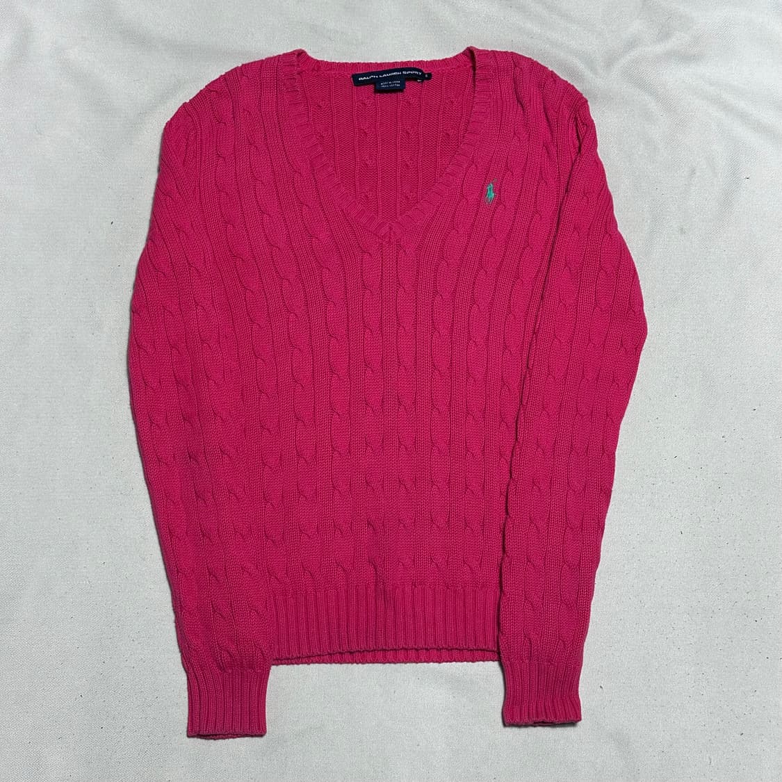 S 폴로랄프로렌 여성용 브이넥 케이블 핑크 니트 상품이미지2