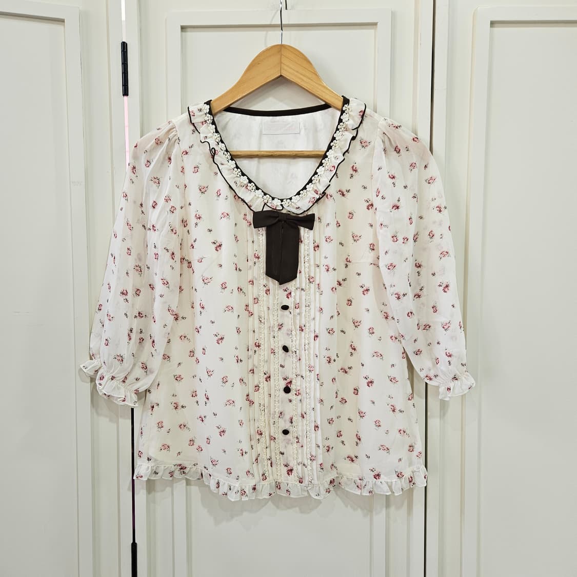 프라임 패턴 플라워 쉬폰 블라우스 상품이미지1