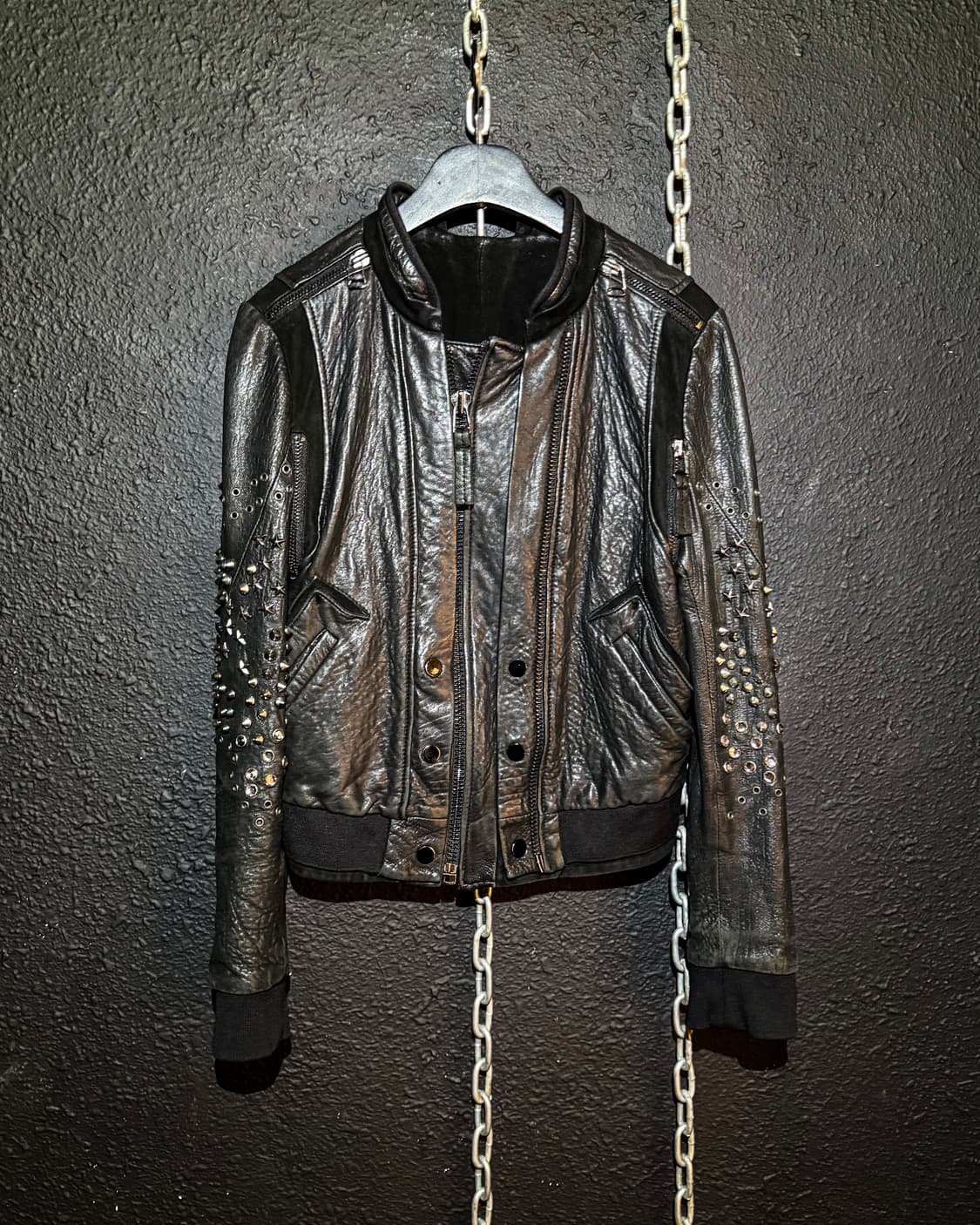 Black Studded Leather Bomber 상품이미지4