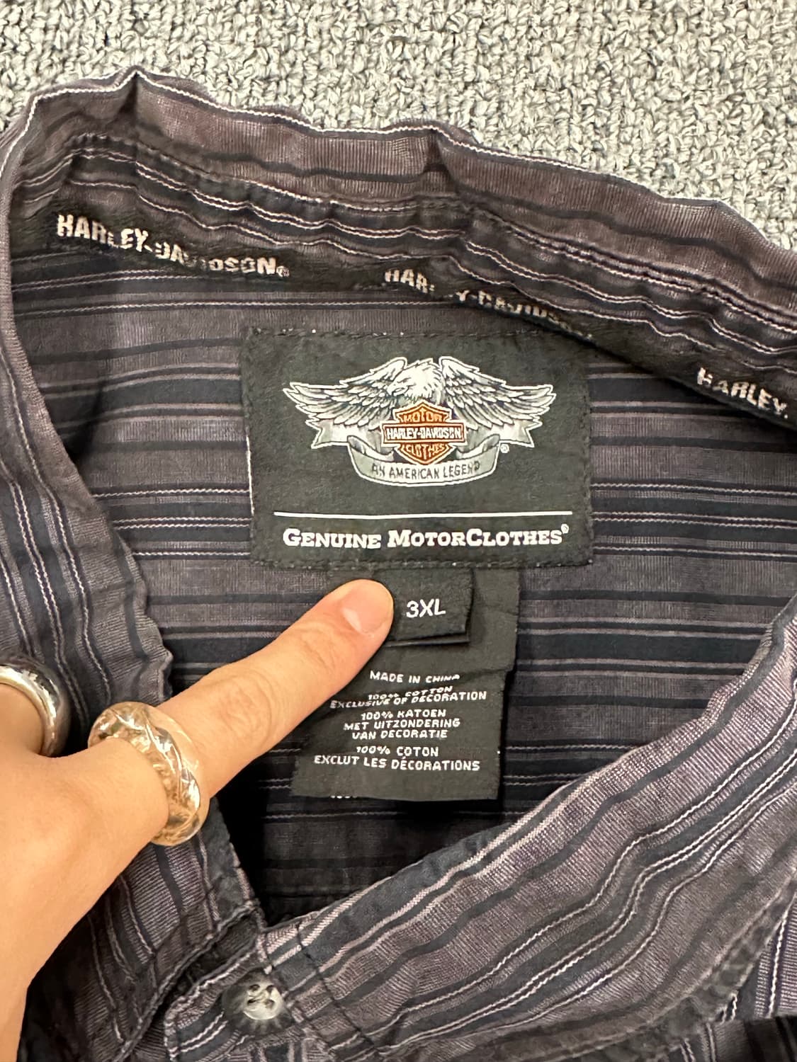 3XL)할리데이비슨 vintage 스트라이프 후면 패치 긴팔셔츠 상품이미지3