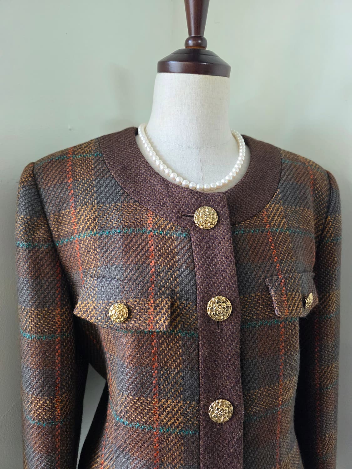 체크 뉴울100 금장 단추 자켓 상품이미지1